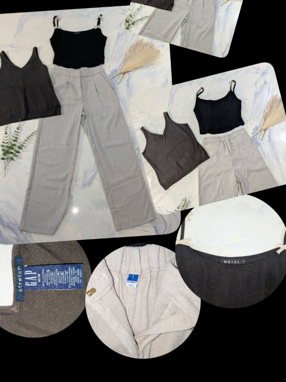 Outfits complet: Ensemble 3 pcs : Pantalon Old Navy M + 2 camisoles GAP/Motel